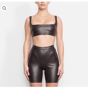 SKIMS Faux Leather Biker Short in Soot Brown size Medium NWT NEW